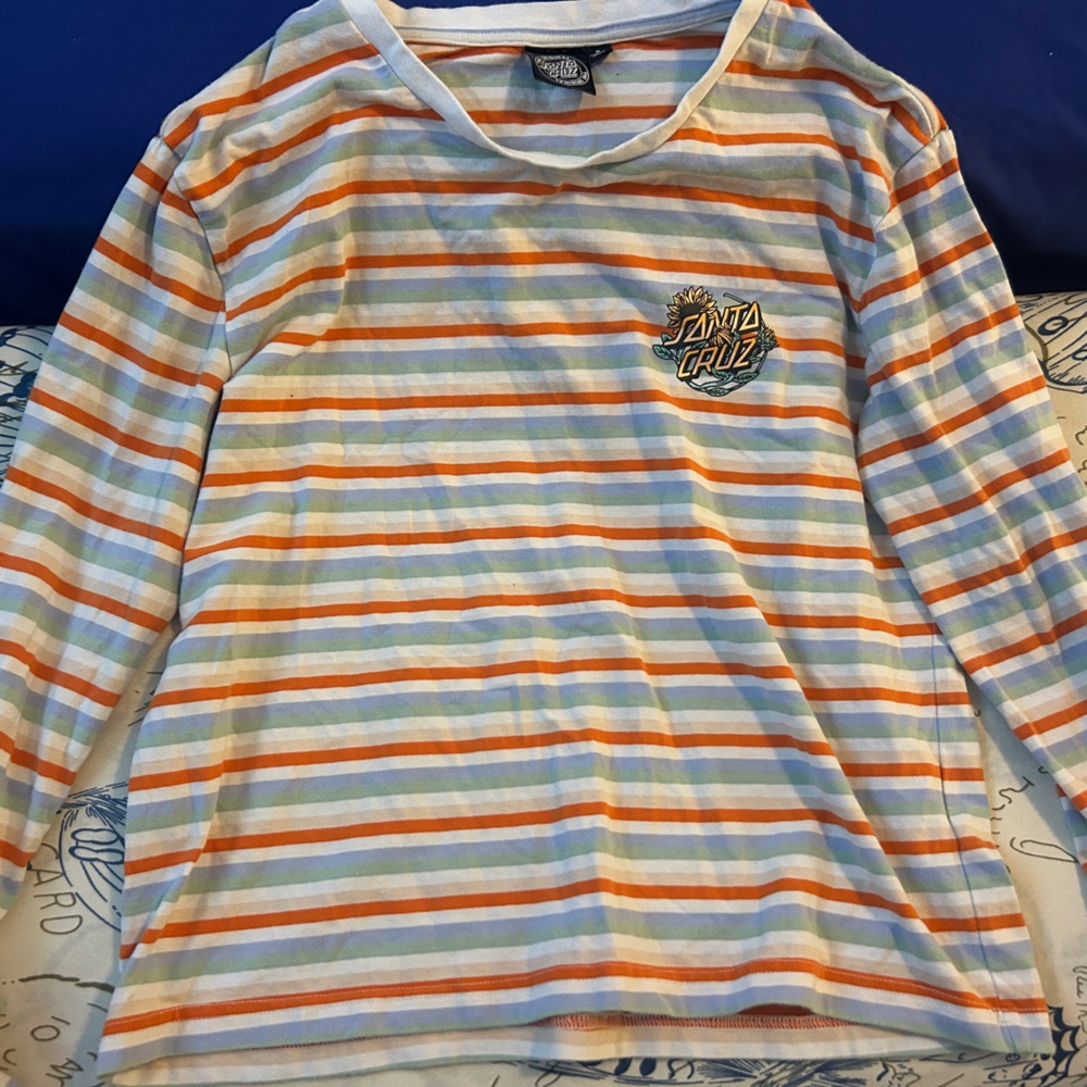 Santa Cruz Striped Sunflower Long Sleeve Tee Women's Size Small